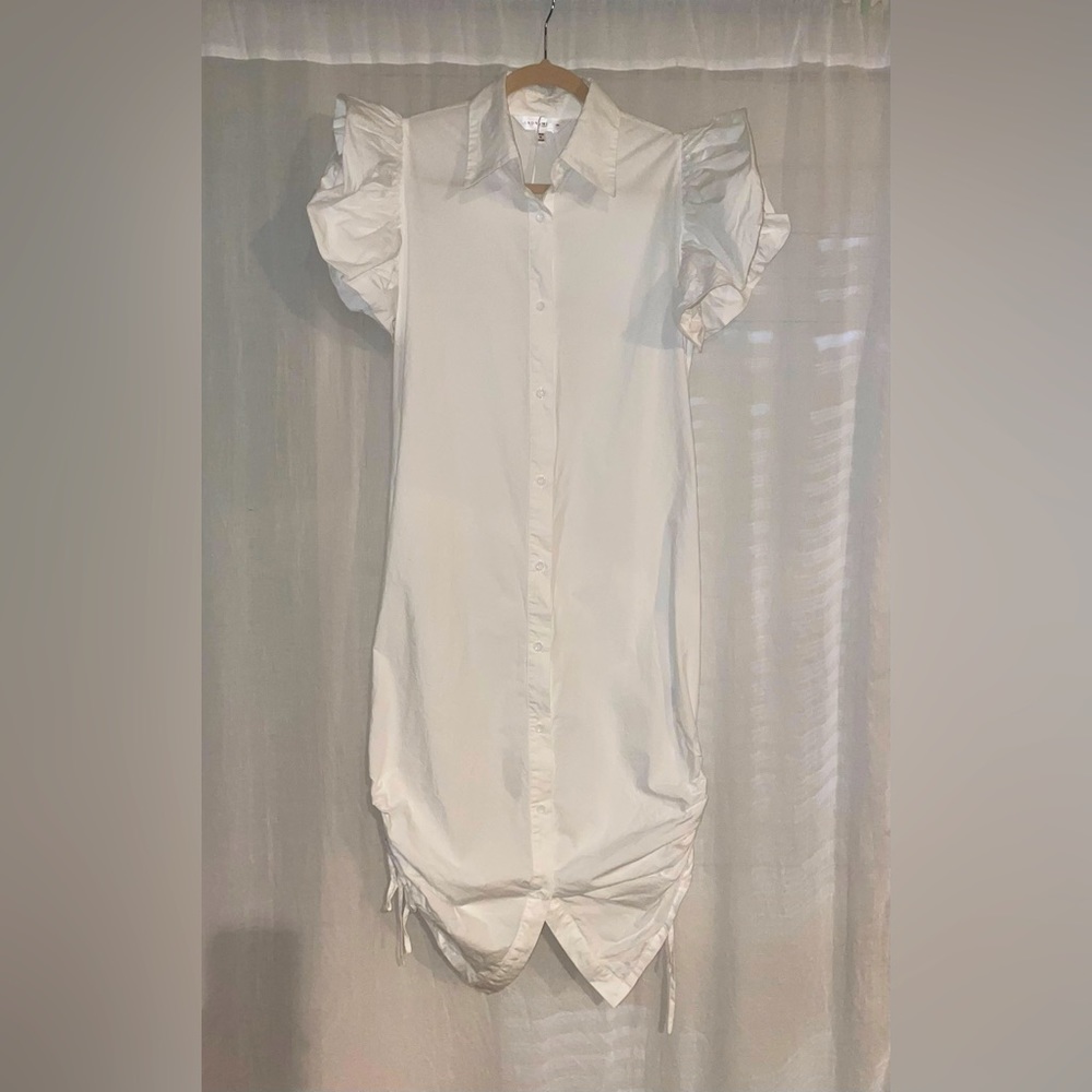 White Puff Sleeve Midi Shirt Dress